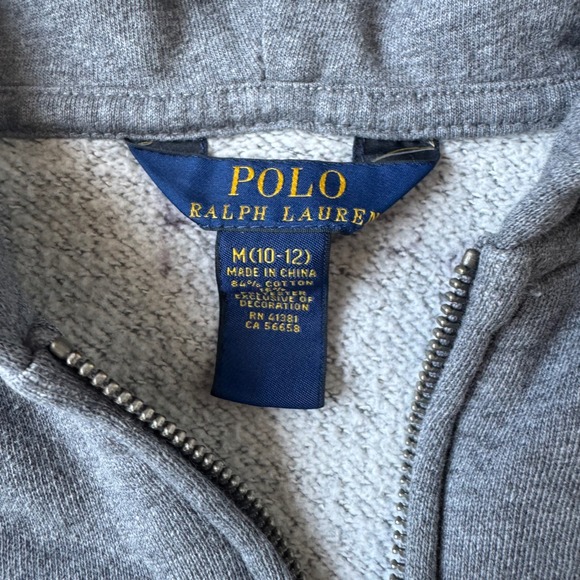 Polo Ralph Lauren Boys M Gray Full Zip Hoodie Classic‎ Embroidered Logo - Picture 3 of 4